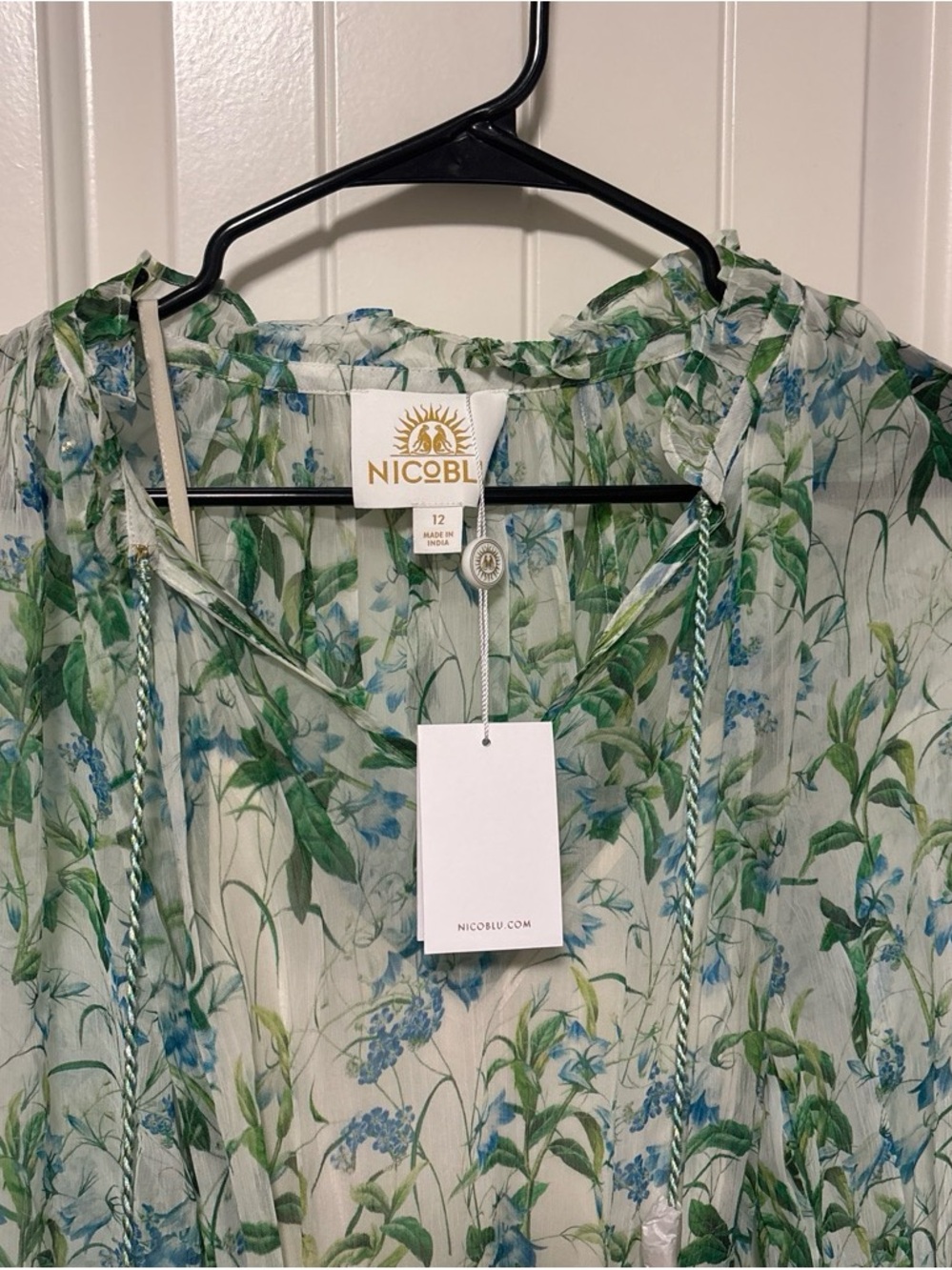 Nicole Sheer Green and Blue Floral Wrap Jumpsuit - Picture 3 of 7